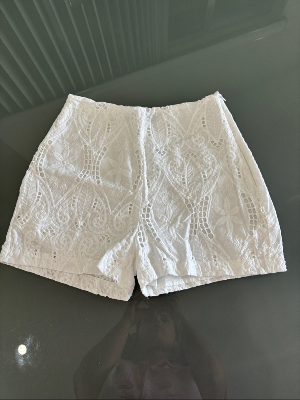 High-Waist White Eyelet Lace Shorts